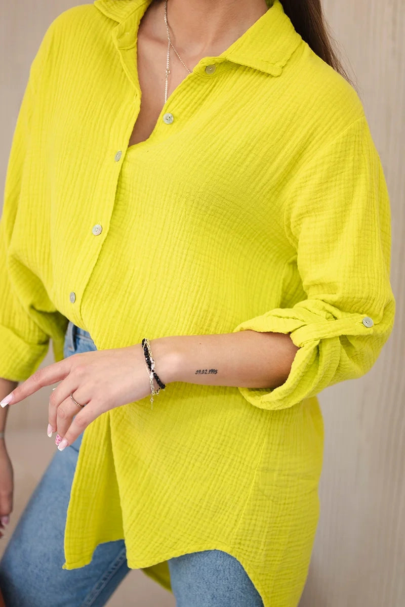 Bavlnená mušelínová košeľa oversize kiwi univerzálne
