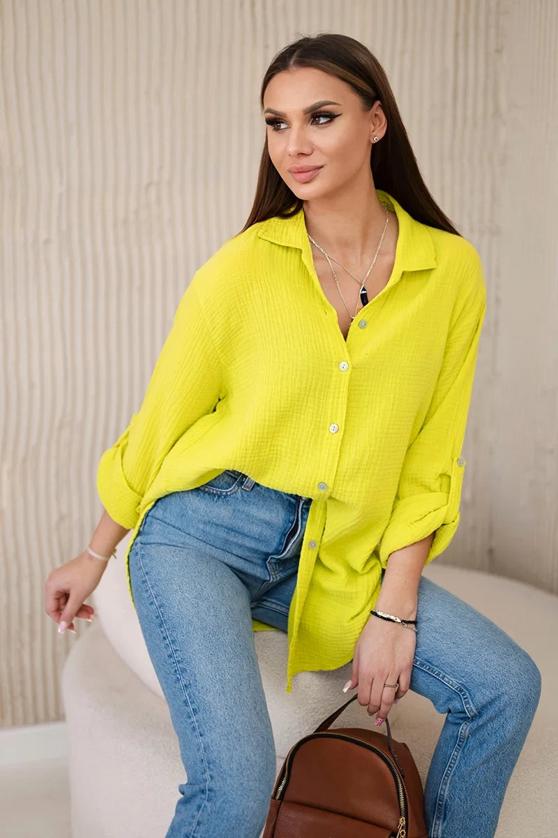 Bavlnená mušelínová košeľa oversize kiwi univerzálne