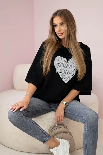 Maslová mikina s potlačou srdca čierny univerzálne
