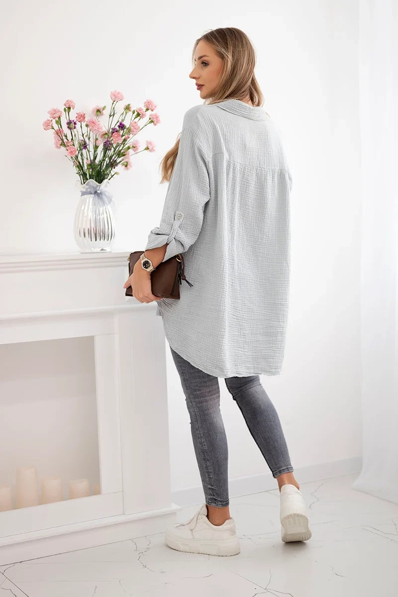 Bavlnená mušelínová košeľa Plus Size sivý univerzálne