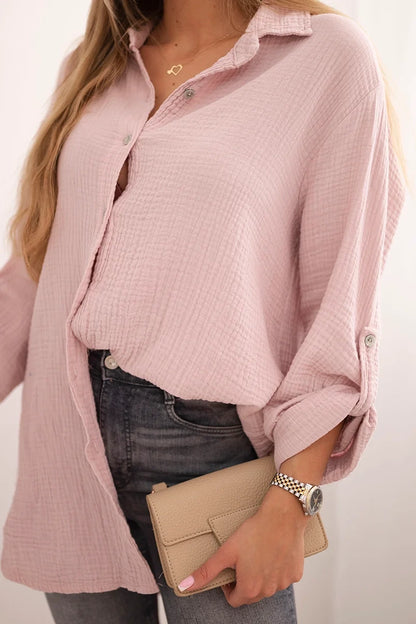 Bavlnená mušelínová košeľa Plus Size tmavá púdrová ružová univerzálne