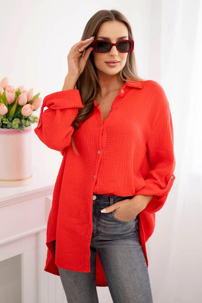 Bavlnená mušelínová košeľa Plus Size červený univerzálne