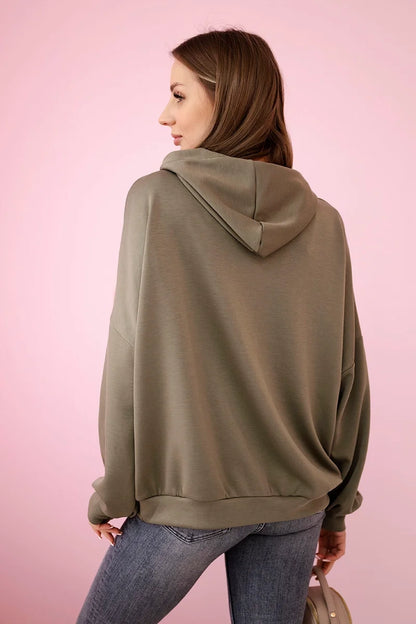 Mikina s kapucňou z materiálu masielko khaki univerzálne