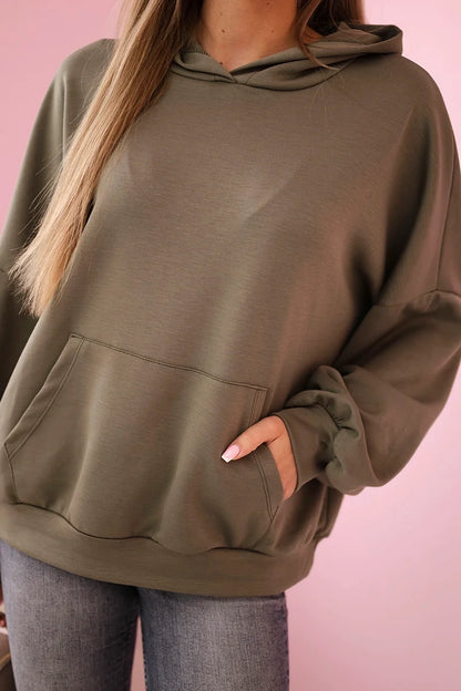 Mikina s kapucňou z materiálu masielko khaki univerzálne