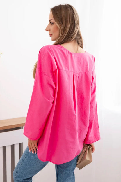 Košeľová blúzka s vyšívaným vzorom fuchsia univerzálne