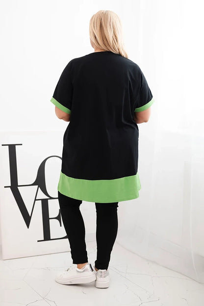 Zelená dámska tunika Plus Size s kvetinovým vzorom a ozdobnými perličkami univerzálne