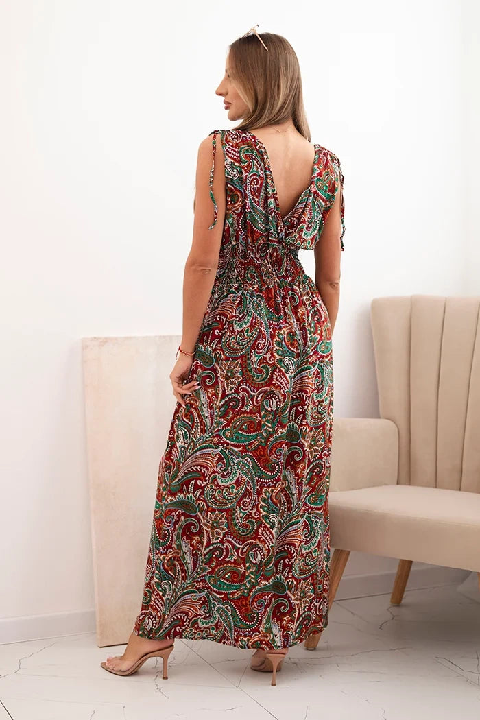 Dámske bavlnené šaty s viazanými ramienkami a paisley vzorom zelený XL/XXL