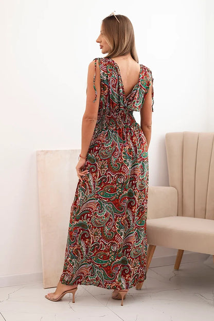 Dámske bavlnené šaty s viazanými ramienkami a paisley vzorom zelený XL/XXL