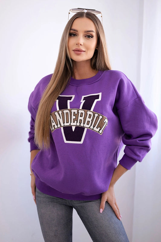 Dámska oversize mikina s nápisom Vanderbilt fialová univerzálne