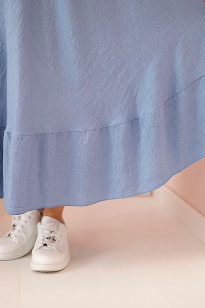 Dámske šaty plus size s krátkym rukávom a volánom z ľahkej viskózy džínsová univerzálne