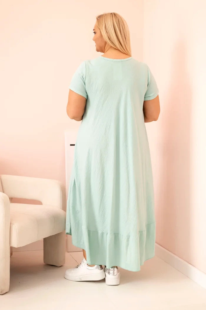 Dámske šaty plus size s krátkym rukávom a volánom z ľahkej viskózy mätová univerzálne