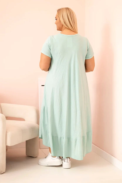 Dámske šaty plus size s krátkym rukávom a volánom z ľahkej viskózy mätová univerzálne