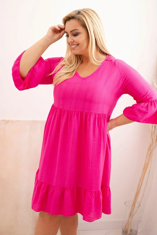 Dámske viskózové šaty Plus Size s ažúrovou ozdobou fuksia univerzálne