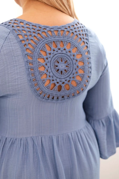 Dámske viskózové šaty Plus Size s ažúrovou ozdobou rifľová univerzálne
