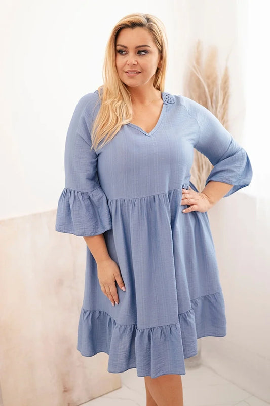 Dámske viskózové šaty Plus Size s ažúrovou ozdobou rifľová univerzálne