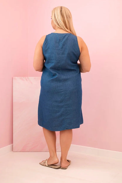 Dámske plus size šaty bez rukávov s ozdobným vzorom džínsová univerzálne