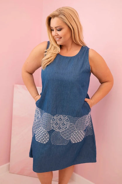 Dámske plus size šaty bez rukávov s ozdobným vzorom džínsová univerzálne