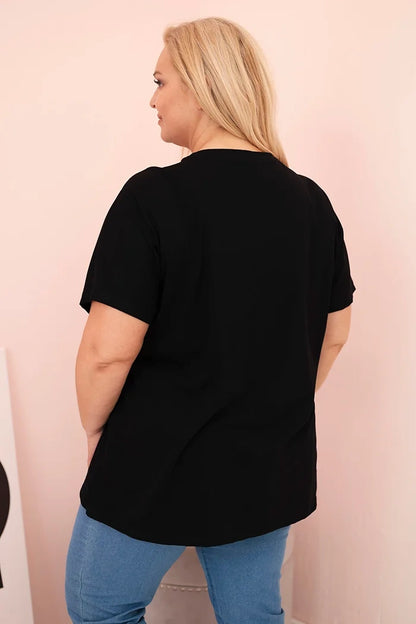 Dámska bavlnená blúzka Plus Size s nápisom „Day Dream“ čierna + ťavia univerzálne