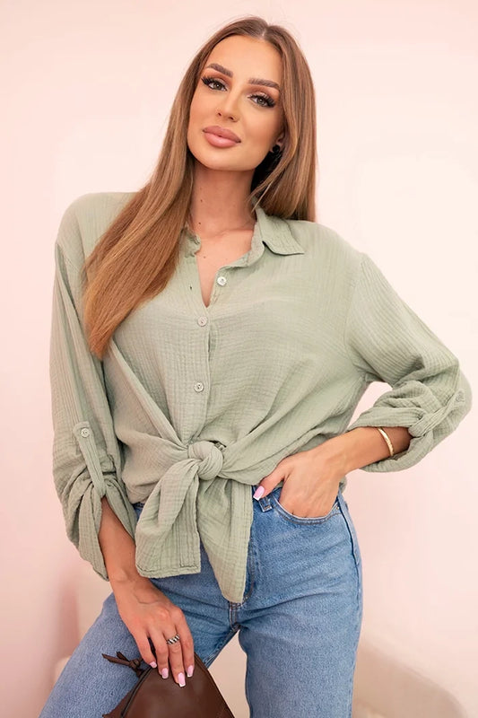 Bavlnená mušelínová košeľa oversize svetlá khaki univerzálne