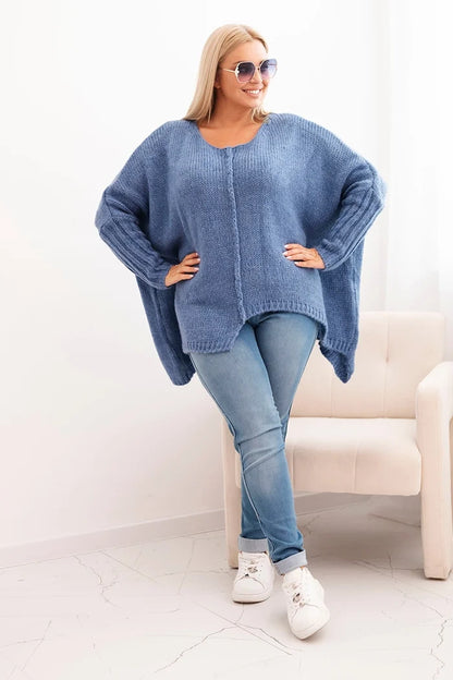 Dámsky sveter Plus Size z akrylom s voľným strihom a rukávom 3/4 denimový univerzálne
