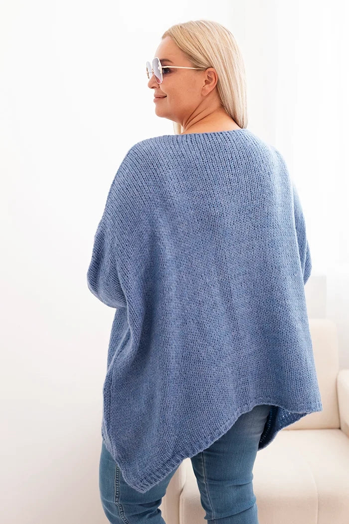 Dámsky sveter Plus Size z akrylom s voľným strihom a rukávom 3/4 denimový univerzálne