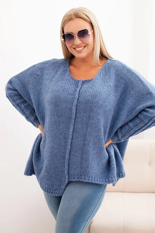 Dámsky sveter Plus Size z akrylom s voľným strihom a rukávom 3/4 denimový univerzálne