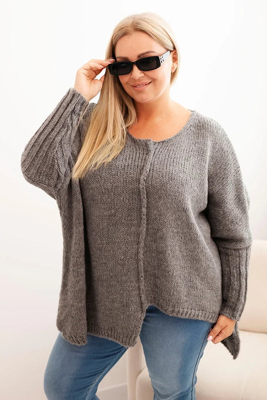 Dámsky sveter Plus Size z akrylom s voľným strihom a rukávom 3/4 grafitový univerzálne