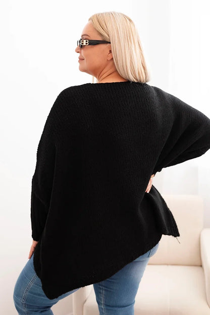Dámsky sveter Plus Size z akrylom vo voľnom strihu a rukávom 3/4 čierny univerzálne