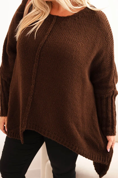 Dámsky sveter Plus Size s akrylom vo voľnom strihu a rukávom 3/4 hnedý univerzálne