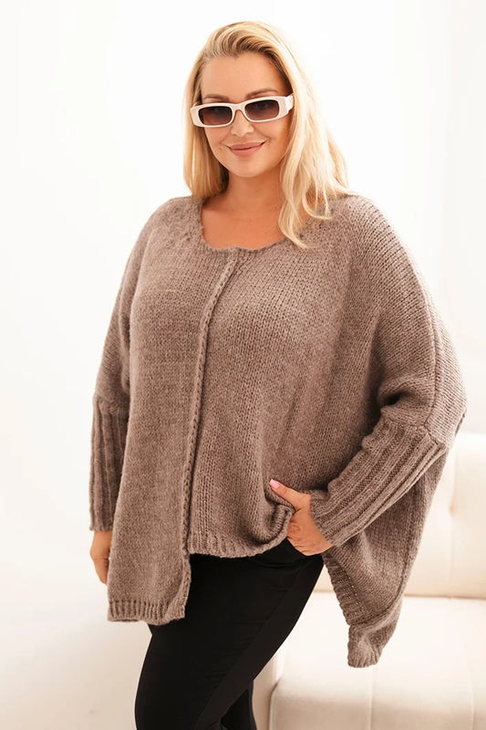 Dámsky sveter Plus Size z akrylom s voľným strihom a rukávom 3/4 fango univerzálne