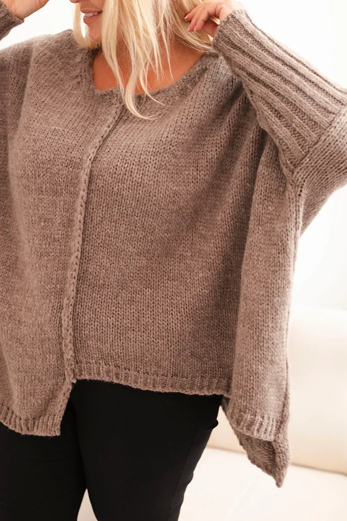 Dámsky sveter Plus Size z akrylom s voľným strihom a rukávom 3/4 fango univerzálne