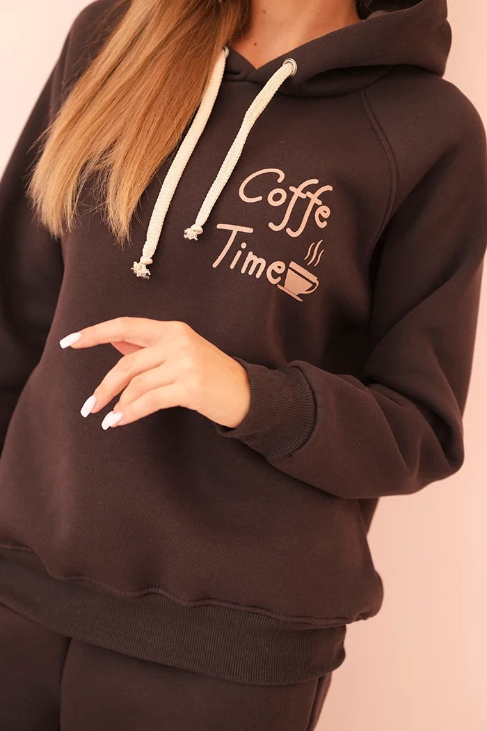 Dámský bavlněný zateplený komplet Coffe Time hnědý