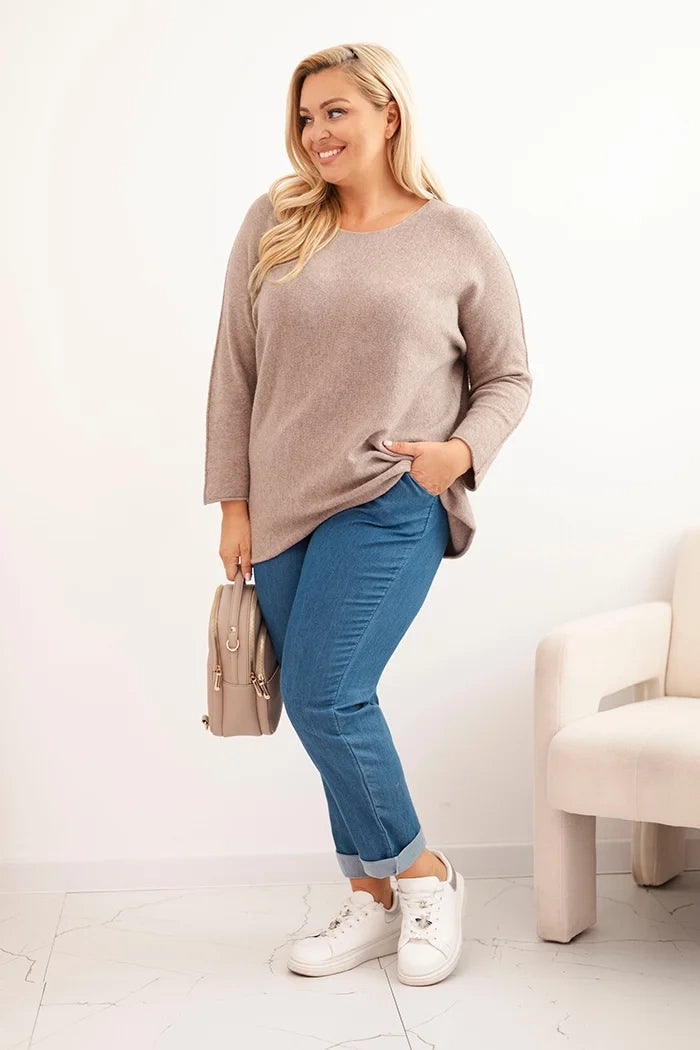 Dámsky sveter plus size s lodičkovým výstrihom fango univerzálne