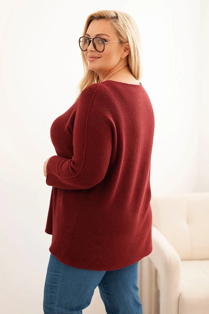Dámsky sveter plus size s lodičkovým výstrihom bordový univerzálne