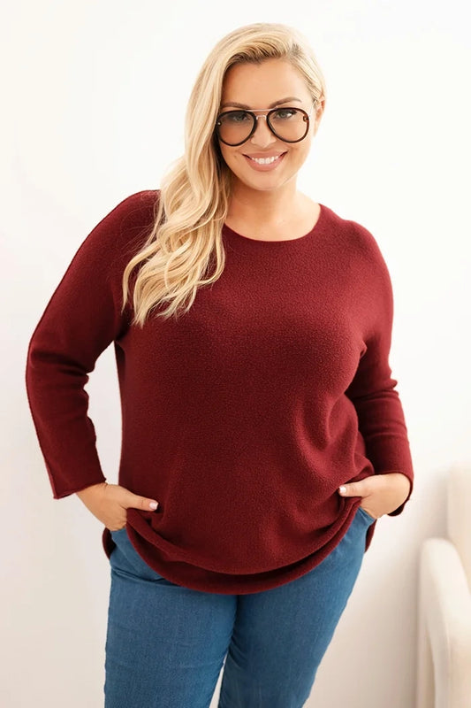 Dámsky sveter plus size s lodičkovým výstrihom bordový univerzálne