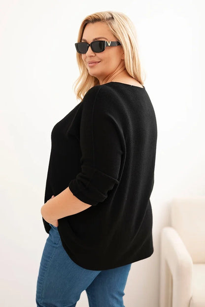 Dámsky sveter plus size s lodičkovým výstrihom čierny univerzálne
