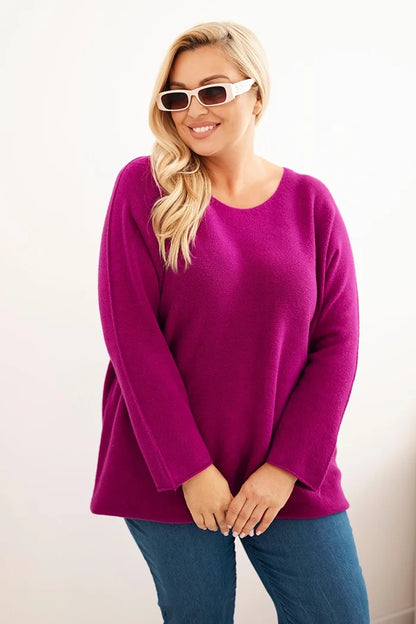 Dámsky sveter plus size s lodičkovým výstrihom tmavo fialový univerzálne