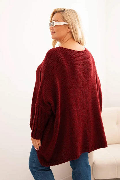 Dámsky sveter Plus Size z akrylom s voľným strihom a rukávom 3/4 fango univerzálne