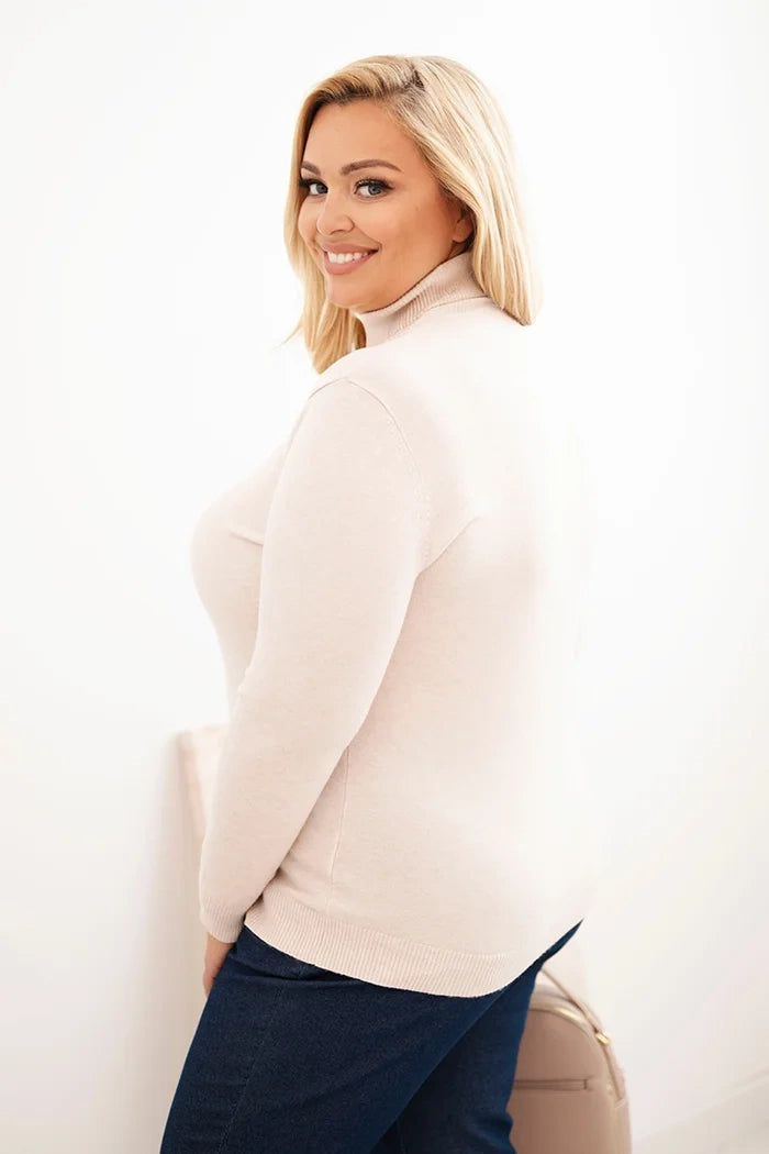 Dámsky sveter Plus Size z viskózy s klasickým strihom béžový univerzálne