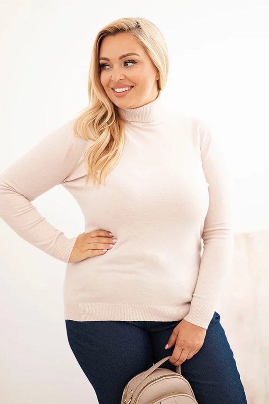 Dámsky sveter Plus Size z viskózy s klasickým strihom béžový univerzálne