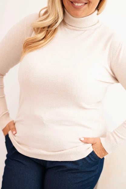 Dámsky sveter Plus Size z viskózy s klasickým strihom béžový univerzálne