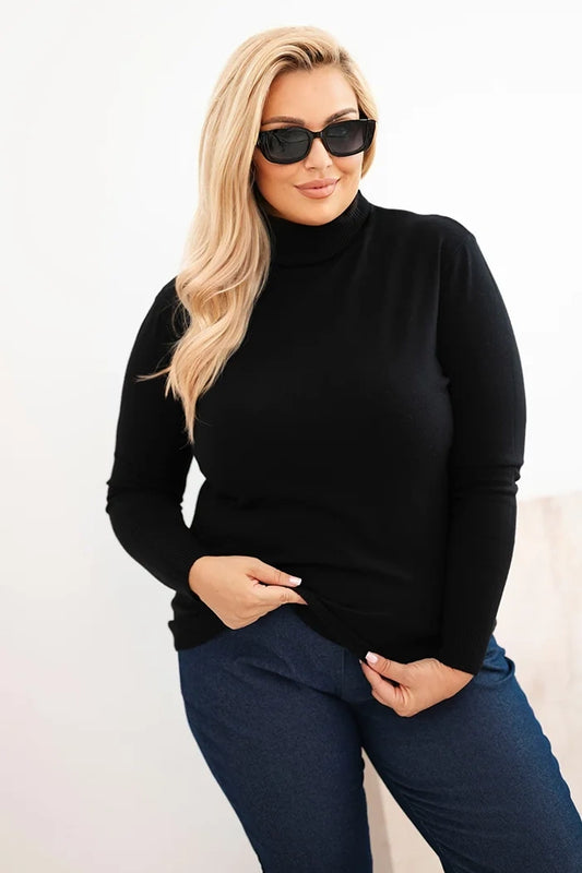 Dámsky sveter Plus Size z viskózy klasického strihu čierny univerzálne