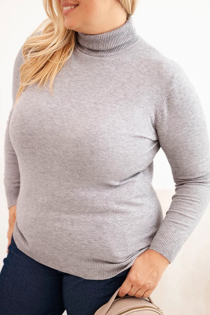 Dámsky sveter Plus Size z viskózy klasického strihu šedý univerzálne