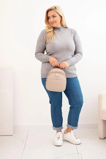 Dámsky sveter Plus Size z viskózy s golierom šedý univerzálne