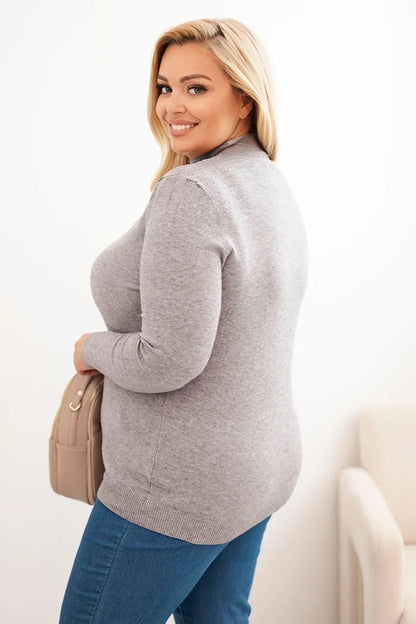 Dámsky sveter Plus Size z viskózy s golierom šedý univerzálne