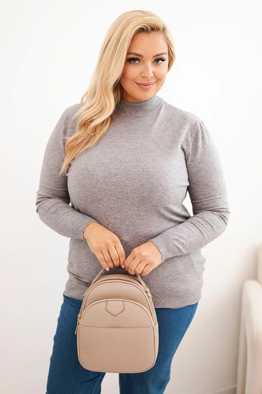 Dámsky sveter Plus Size z viskózy s golierom šedý univerzálne