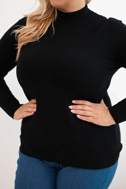 Dámsky sveter Plus Size z viskózy s golierom čierny univerzálne