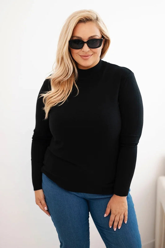 Dámsky sveter Plus Size z viskózy s golierom čierny univerzálne