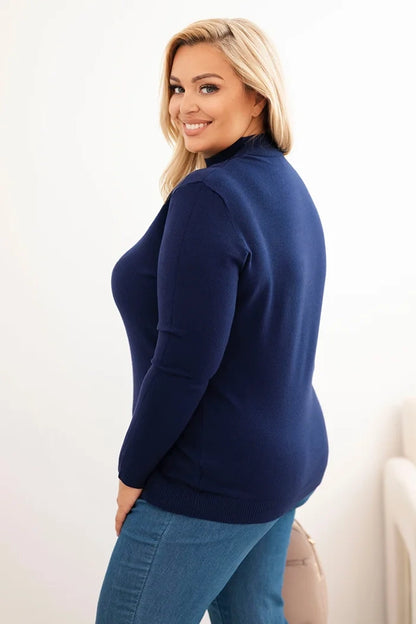 Dámsky sveter Plus Size z viskózy s golierom modrý univerzálne