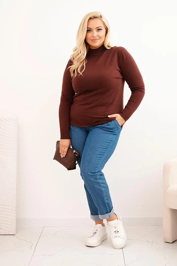 Dámsky sveter Plus Size z viskózy s rolákom hnedý univerzálne